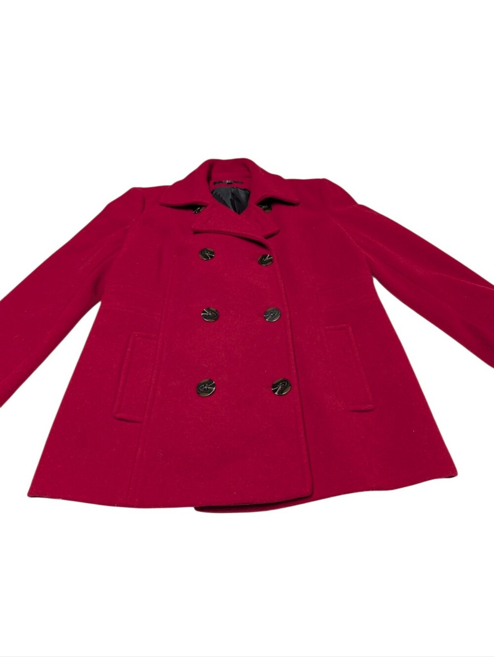 Calvin Klein Women's Red Wool Blend Double Breasted Peacoat Size Large Lined - Picture 5 of 10